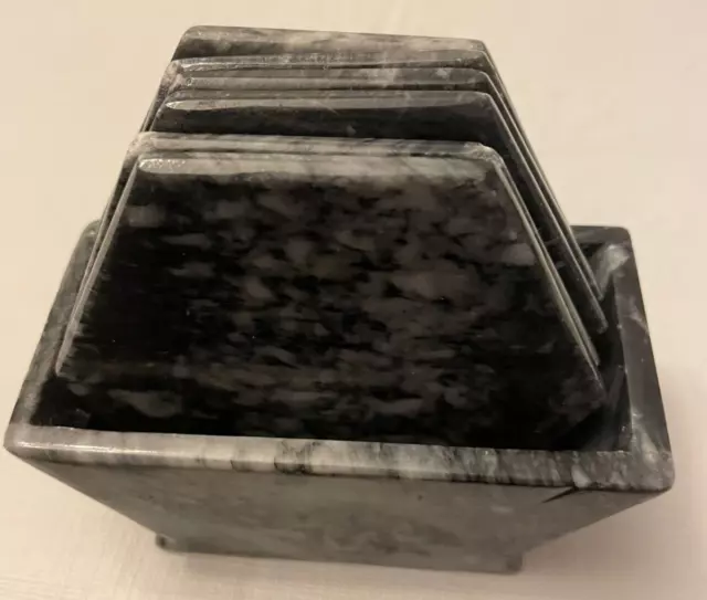 Black Marble Coaster Set with Holder - set of 6!