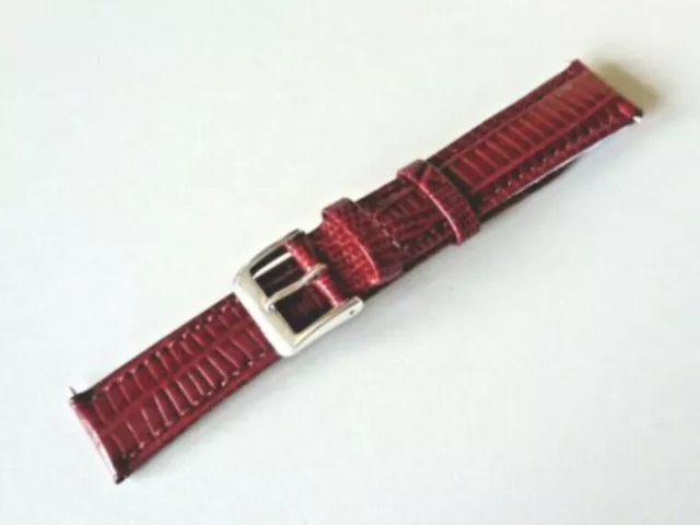 Mens burgundy leather padded tejus lizard grain quality watch strap watchband