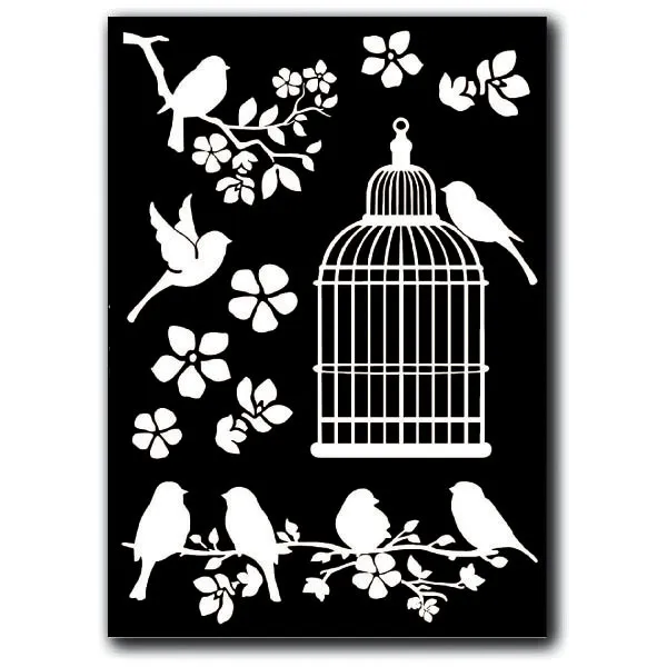1 Rub on Deco Transferbogen - cage and birds DIN A5 DFTD02
