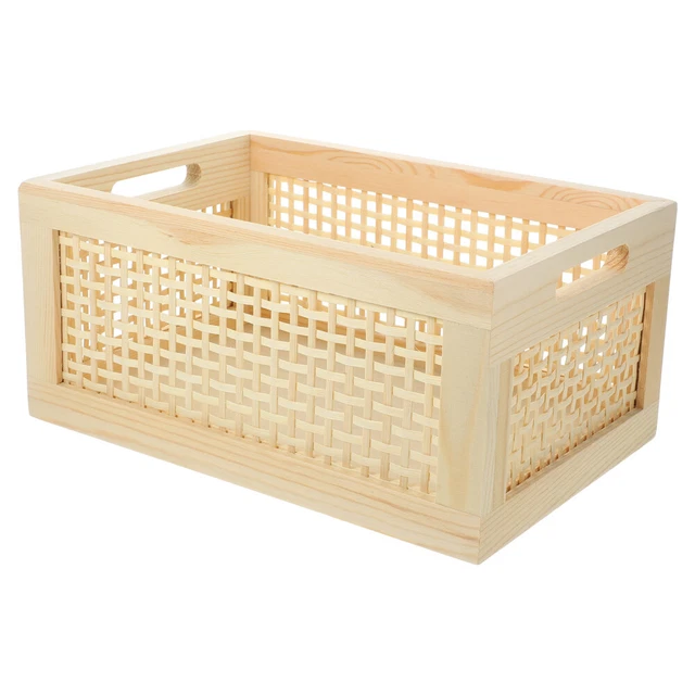 Petit Panier De Rangement En Fil Métallique Avec Base En Bois - 25x10x7.5cm, Pour Salle De Bain, Cuisine, Bureau