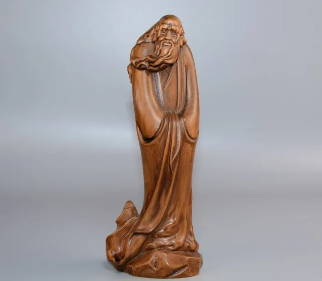 Chinese Antique Wood Carving Boxwood Wooden Sculpture Buddha Dharma Arhat Statue