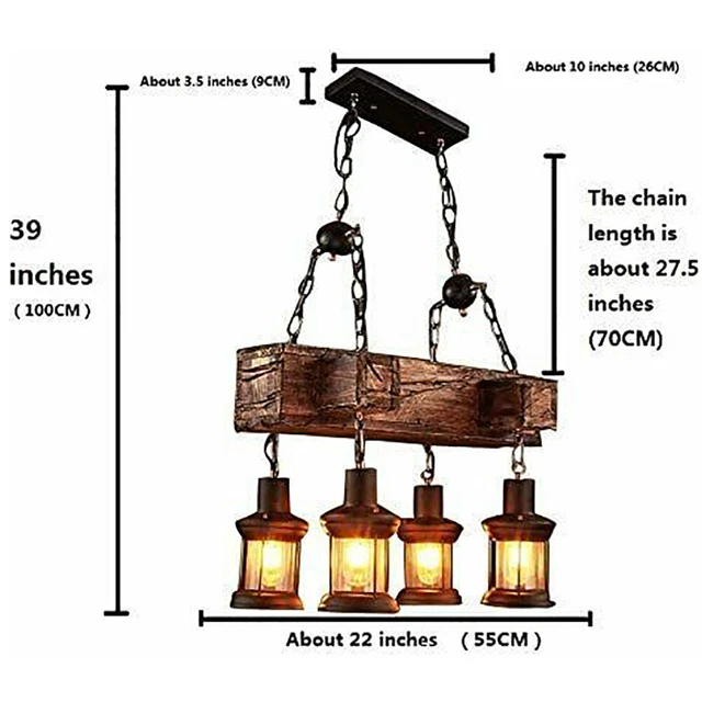 LED Rustic Chandelier Pendant Lighting Fixture Wooden Light Ceiling Hanging Lamp