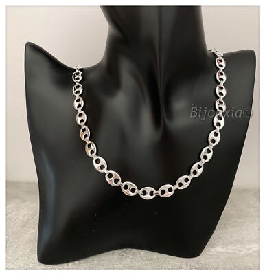 Chicco Catena Maglia Chicco di Caffè 50cm x 6mm IN Argento 925/1000 Rodio Alta Qualità 