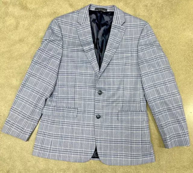 Tommy Hilfiger Blazer Mens 40R Blue Plaid 2-Button Sports Coat Double Vented