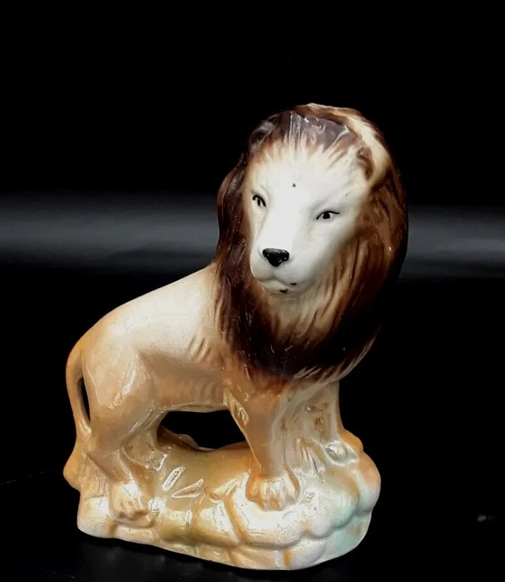 Vintage Lion Figurine Lusterware Pottery artist Brazil Hand Painted MCM beauty