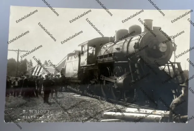 Antique Cannon Ball train wreck by R Wright Tilton NH RPPC Real Photo Postcard