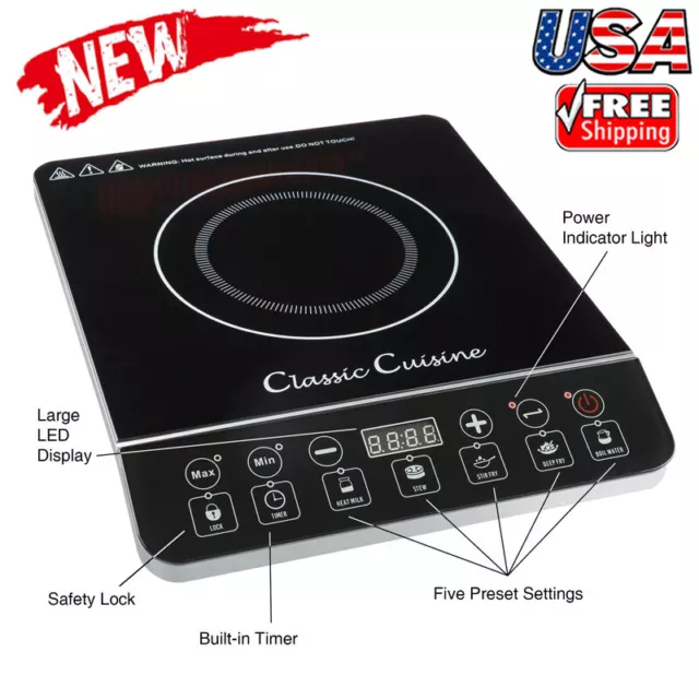 US Electric Hot Plate Stove Burner Portable Induction Cooktop Kitchen 200-1800W