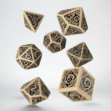 Celtic 3D Revised Beige & black Dice Set (7) - Q-Workshop