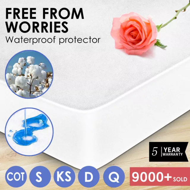 Fully Fitted Waterproof Cotton / Non Woven Mattress Protector All Sizes Cover