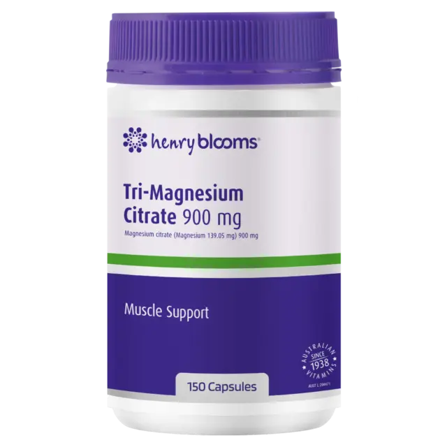 Henry Blooms Tri-Magnesium Citrate 900mg 150 Capsules Muscle Support Vegan
