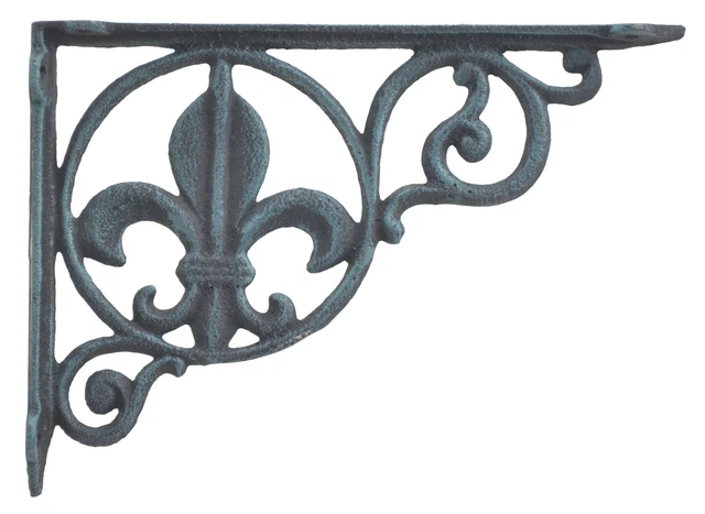 Wall Shelf Bracket Brace Fleur De Lis Verdigris Cast Iron Home Decor 8.625"