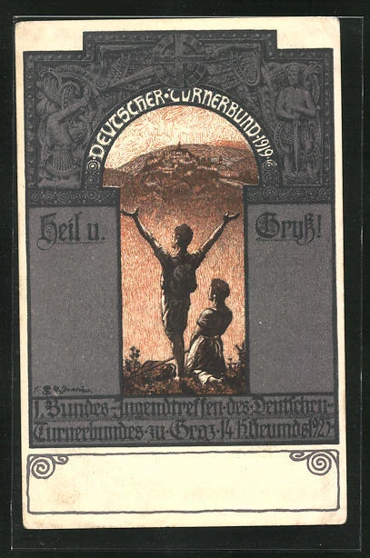Künstler-AK Graz, 1. Bundes- Jugentreffen vom deutschen Turnerverband 1923