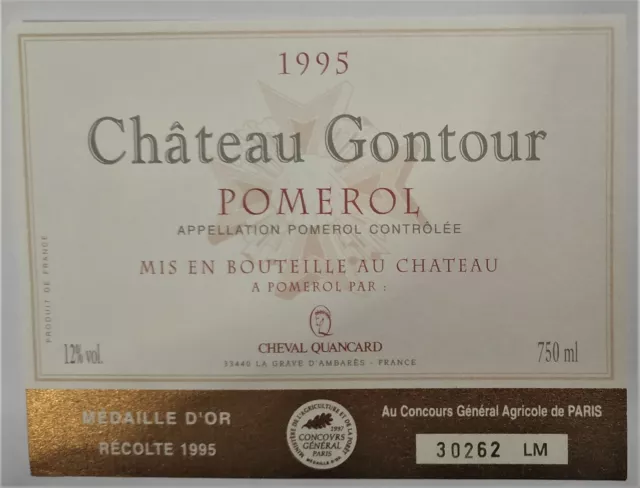 Etiquettes vin FRANCE CHATEAU GONTOUR 1995 Cheval Quancard  Pomerol