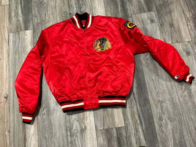 Vintage 80's Starter Chicago Blackhawks NHL Satin Jacket Men’s XL USA Red