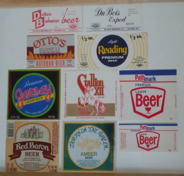 Lot of 10 vintage unused BEER LABELS from misc. Breweries in Pennsylvania, PA