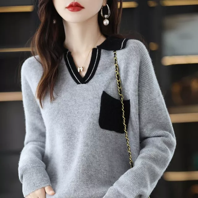 2022 women's autumn and winter cashmere sweater lapel bottoming knitted sweater