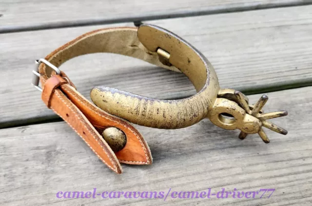 Antique Vintage COWBOY SPUR Cast Iron Gold Finish WESTERN MEXICAN Leather Strap