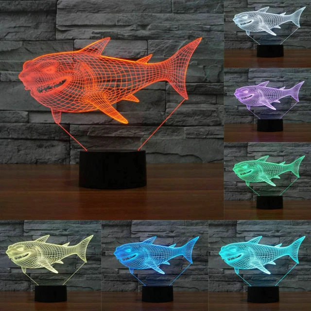 7 COLORS CHANGING 3D Shark Light Mood Lamp Home Light Party Decor Child