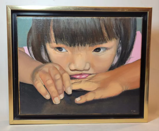 Original Oil Painting Portrait of Amelie An by Thu Nguyen 2012 Framed 8" X 10"