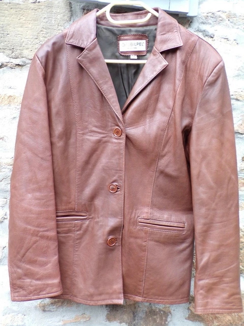 Veste Blazer En Cuir D'Agneau Véritable - Taille 40, Noir - Style Biker Vintage - Neuf Avec étiquettes