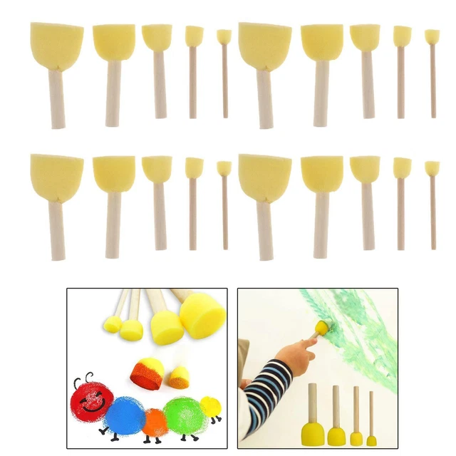 Set di 20 spugne per pittura rotonde con manico in legno per bambini,