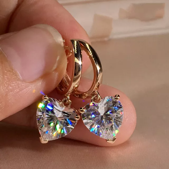 Fashion CZ Heart Zircon Dangle Earrings Crystal Drop Hoop Women Lady Jewellery