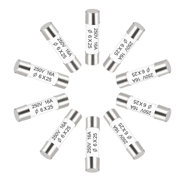 Sourcing Map 10 Fusibles Cerámicos De Acción Rápida 16A 250V 6x25mm – Reemplazo Para Amplificadores, Lámparas Y Balastros, Protección Contra Cortocircuitos