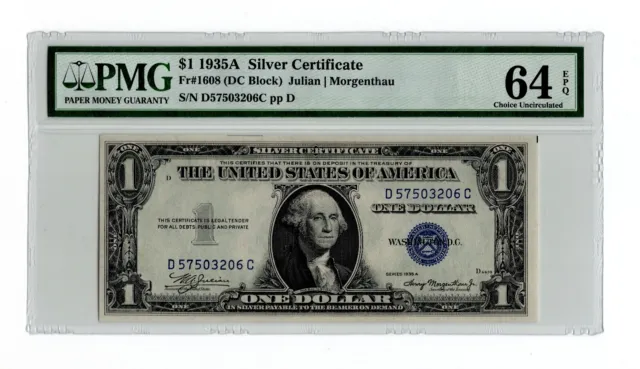 1935A $1 Silver Certificate Fr. 1608 (DC Block) - PMG 64 EPQ