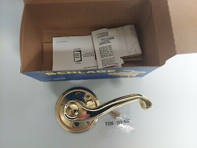 NEW Schlage Flair Style Dummy Bright Brass Right-Handed Lever French Door Knob