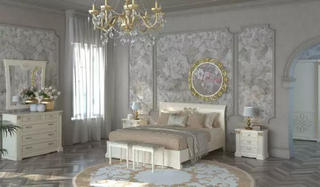Lit Table de Chevet Commode 7 Parties Chambre à Coucher Set Design de Luxe Neuf