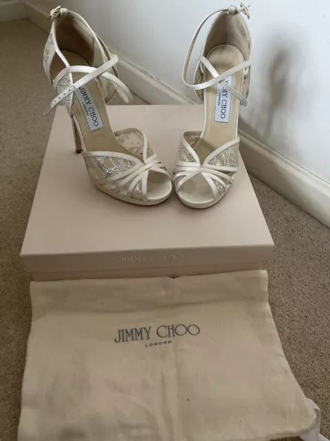Jimmy Choo Satin Lace Ivory Wedding Shoes Size 35