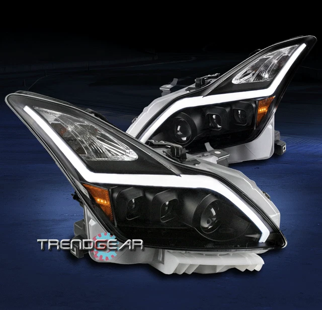 For 08-15 G37/Q60 Coupe 2Dr Sequential Signal Led Drl Black Projector Headlights