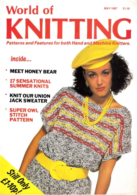 World Of Knitting Machine Hand Knitters Pattern Magazine May 1987 Union Jack 80s