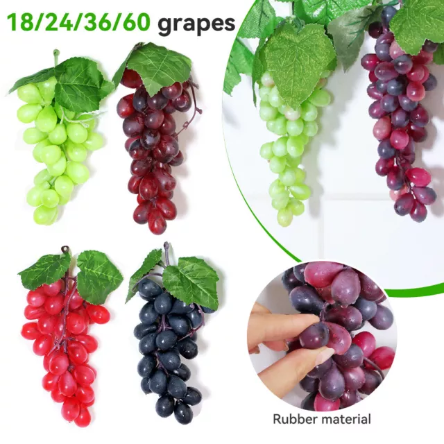 Artificial Grapes Bunches Plastic Fake Rattan Fruit Lifelike Home Garden Decor