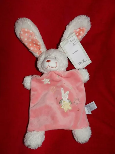 Doudou Plat Tex Baby Lapin Blanc Et Rose Etoile Neuf