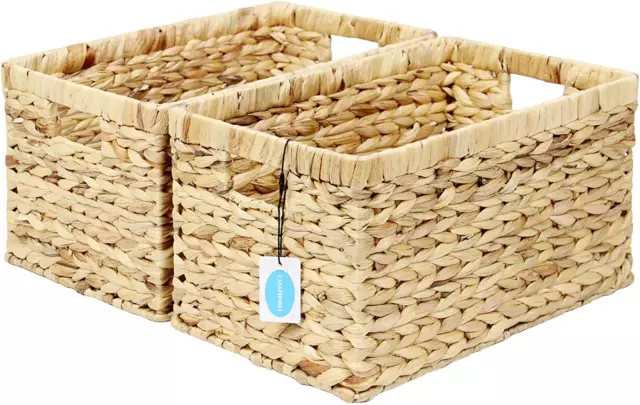 2 Pack Large Square Hyacinth Baskets for Storage Natural Hand Woven Water