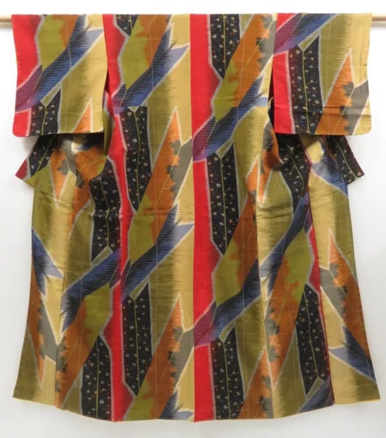 2723T07z700 Vintage Japanese Kimono Silk KOMON Yabane Yellow ochre