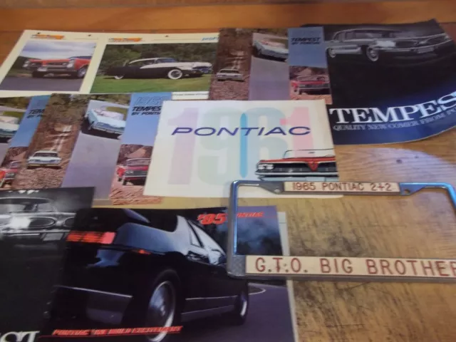 Pontiac brochure, 2+2 plate frame, literature, factory photo lot of 36 items
