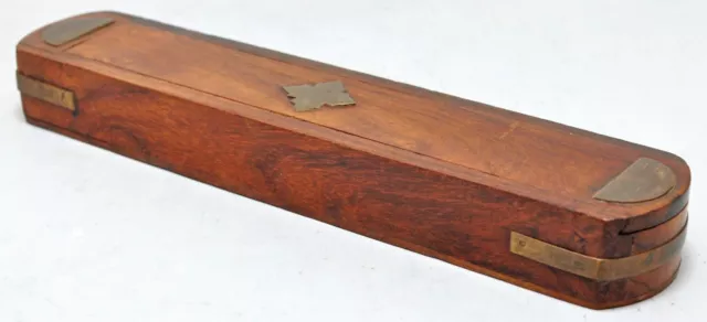 Vintage Wooden Pencil Stationary Box Original Old Hand Crafted Brass Fitted
