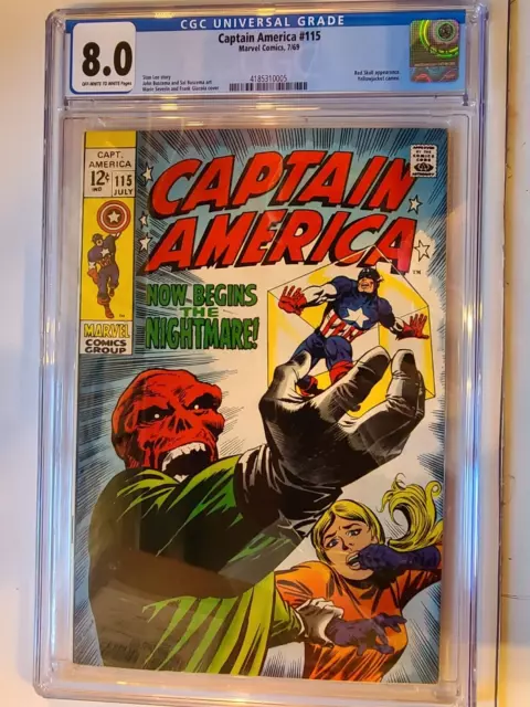Captain America # 115 Marvel 1969 Red Skull Classic Cosmic Cube Story  Cgc 8.0