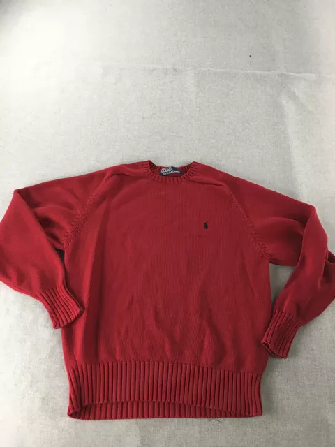 Polo Ralph Lauren Mens Knit Sweater Size M Red Crew Neck Logo Pullover Jumper