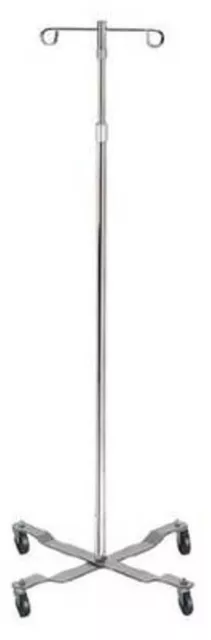 NEW Rolling 2-Hook 4-Leg Chrome Plated IV Stand Pole Wheeled I V Poles I.V. Cart