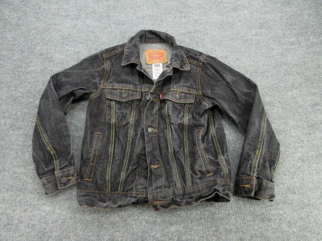 Vintage Levis Jacket Boys Medium Black Dark Wash Denim Button Up Youth M (10-12)