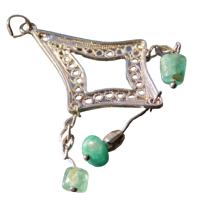 Collier Chaîne Pendentif Babouche Filigrane En Argent - Bijou Vintage Ancien (réf. 1682)