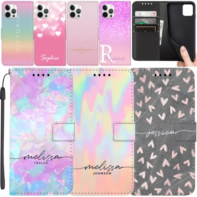 Print Wallet Leather Case Personalised Cover For iPhone 15 14 Pro 13 12 XR 11 8