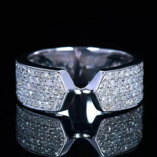Men's Engagement Wedding Cluster Ring 14K White Gold 3.32 Ct Simulated Diamond