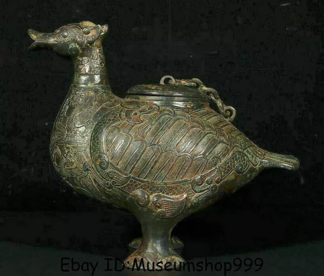 12.4" Antique China Bronze Ware Dynasty Birds Zun Pot Jar Jug Drinking Vessel