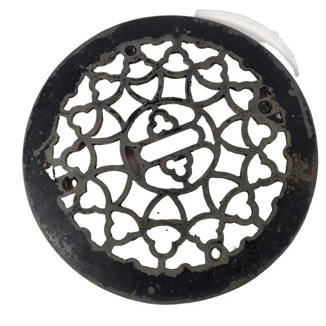 VTG Ornate Round Cast Iron Heat Grate Floor Register Cover Top Only 8-5/16"