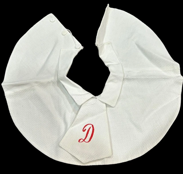 Vintage Child Collar Bib Doll Baby Cotton White Embroidered Red D Removable Snap
