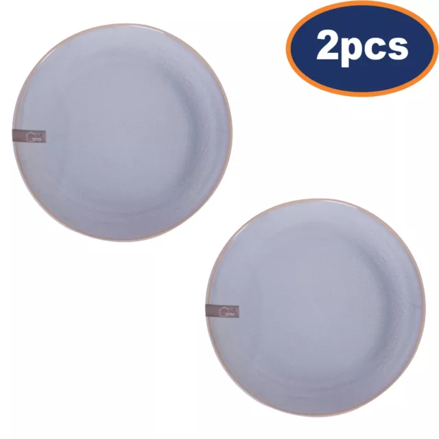 2Pcs Stoneware Dinner Plate Round Glaze Serving Salad Snack Picnic Tableware